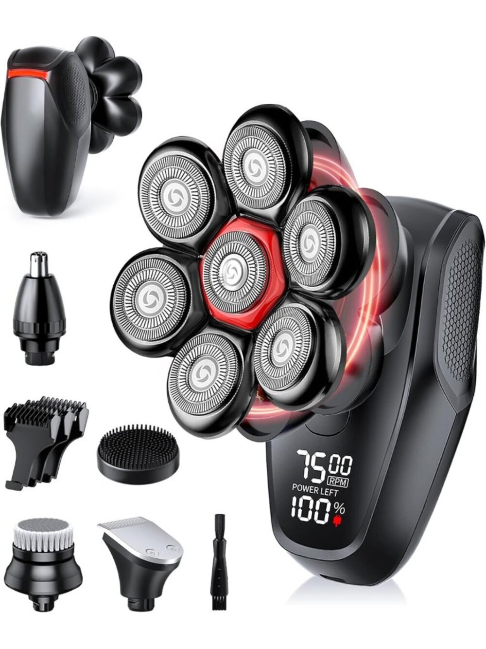 5-in-1 Bald Head Shaver & Grooming Kit, 7D Rotary Electric Razor for Men